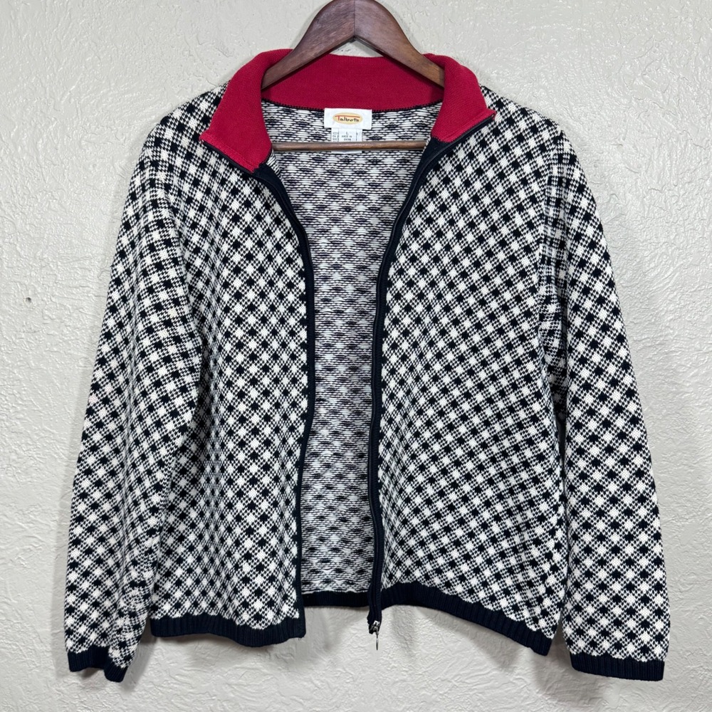 Vtg 90s Talbots Sweater‎ Jacket Lg Full Zip Cotton Ivy Preppy Heritage Americana